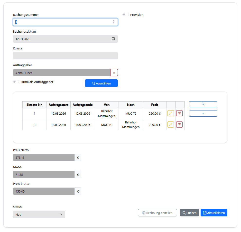 Buchungserfassung in easyTransfer