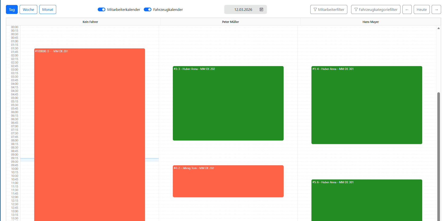 Tageskalender in easyTransfer